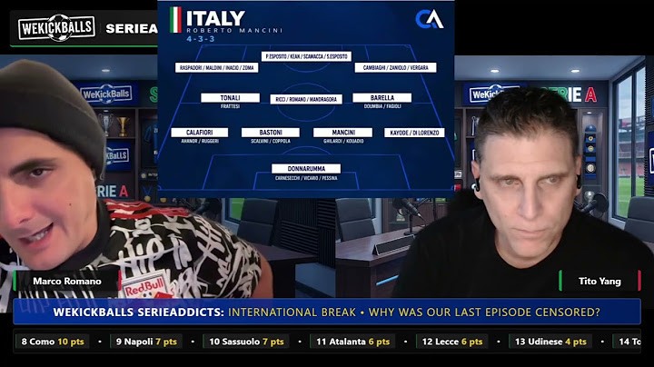 Marco Romano and Tito Yang on the WeKickBalls international-break episode, with an Italy lineup graphic.